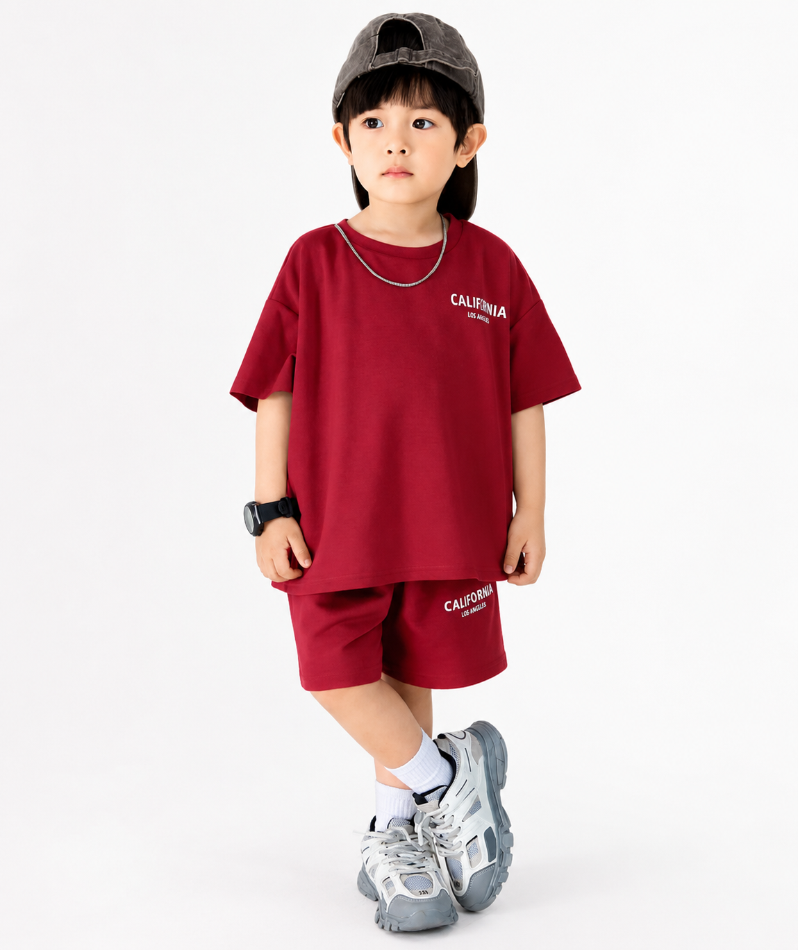 Kiddo Wear California Red Co-Ord Set for Kids | Oversized T-Shirt & Shorts Summer Outfit (1-10 Years)