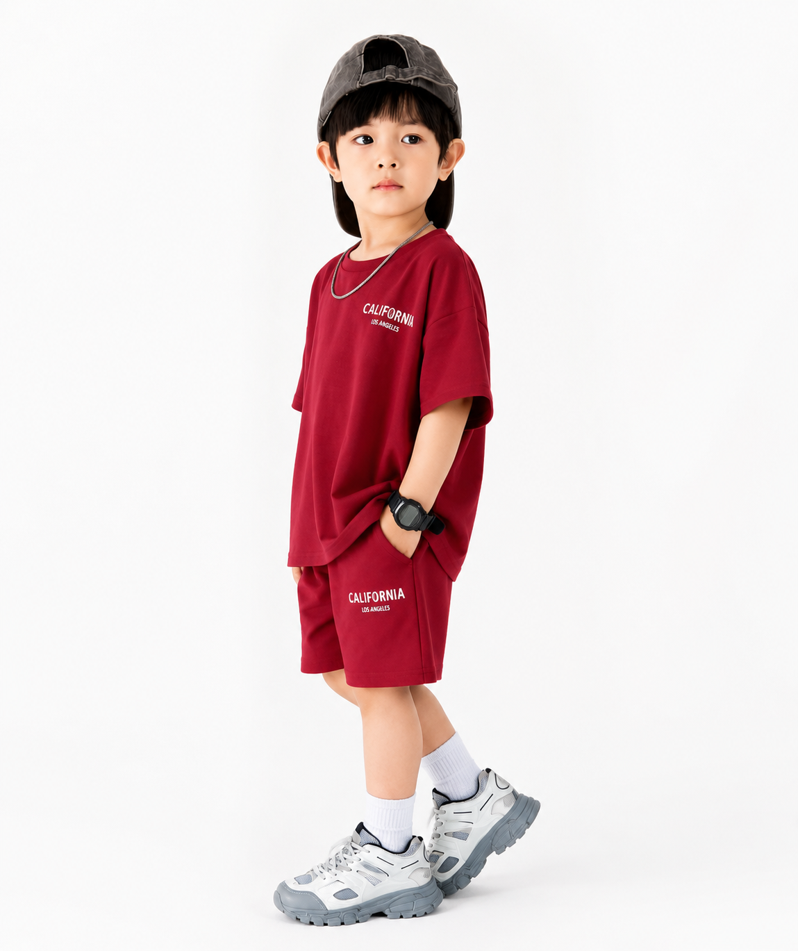 Kiddo Wear California Red Co-Ord Set for Kids | Oversized T-Shirt & Shorts Summer Outfit (1-10 Years)