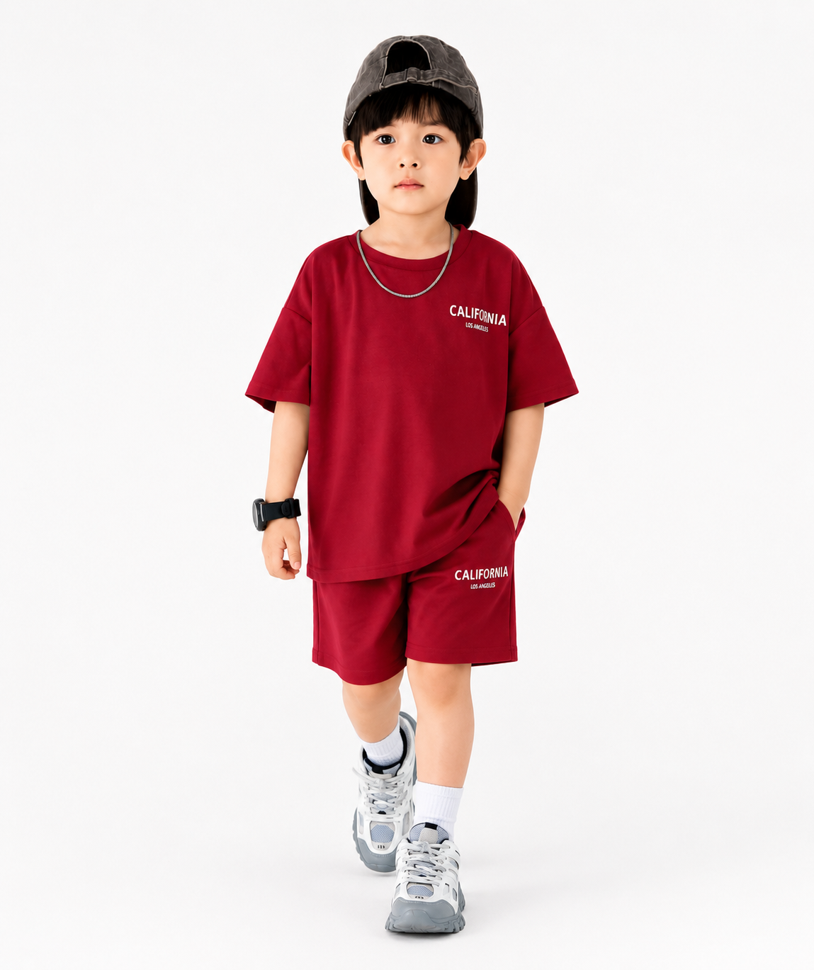 Kiddo Wear California Red Co-Ord Set for Kids | Oversized T-Shirt & Shorts Summer Outfit (1-10 Years)